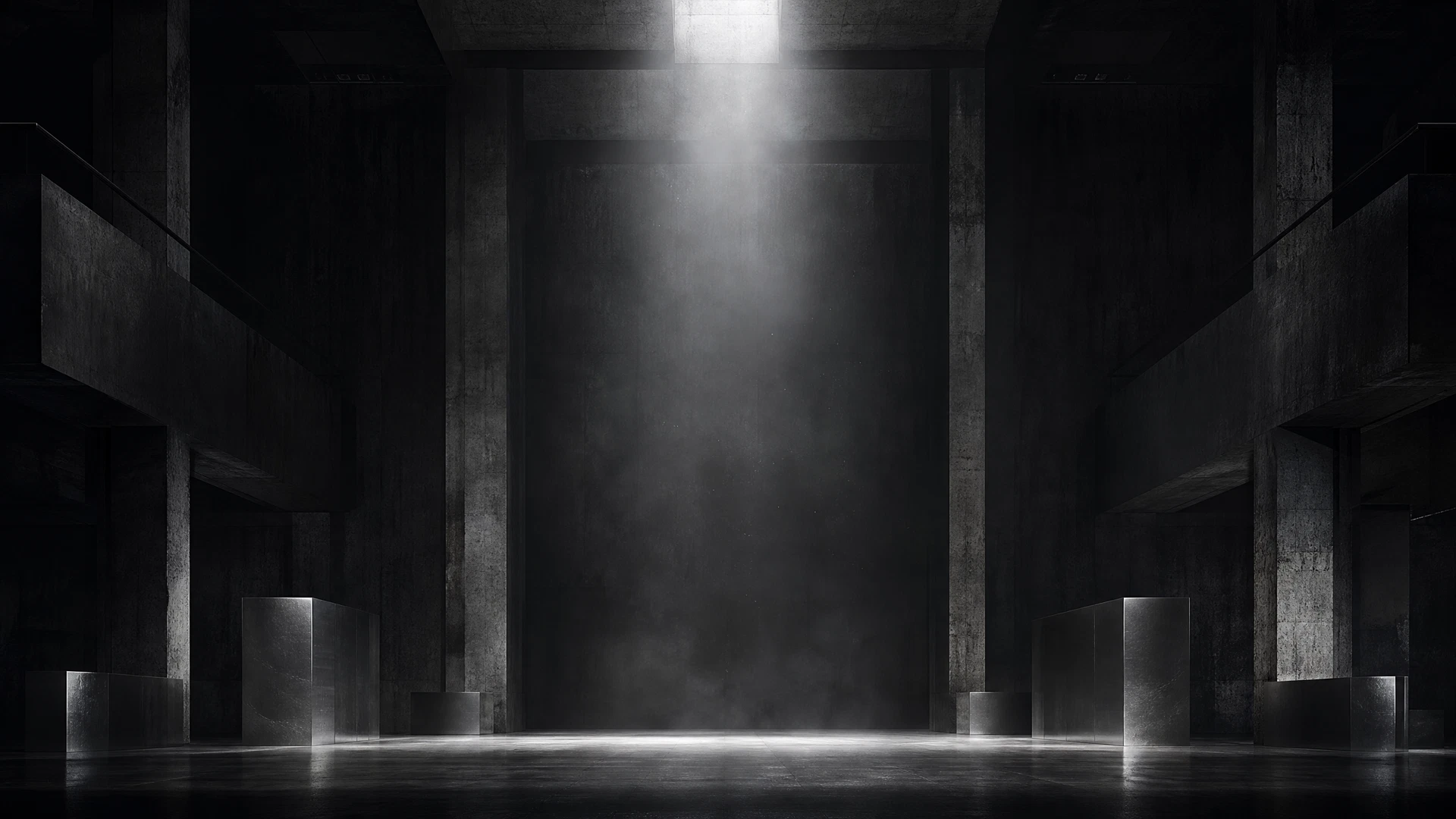 Dark industrial atelier in concrete and steel